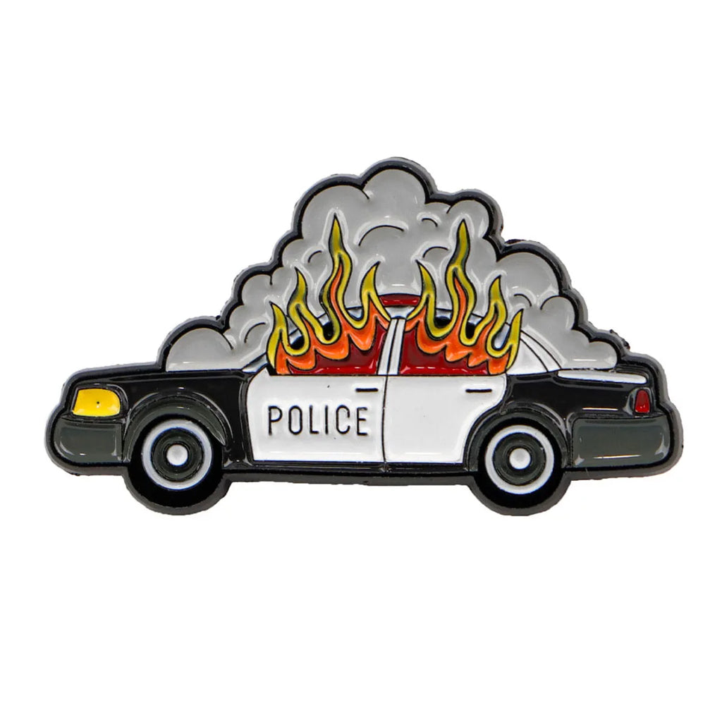 Burning Police Car Enamel Pin 1