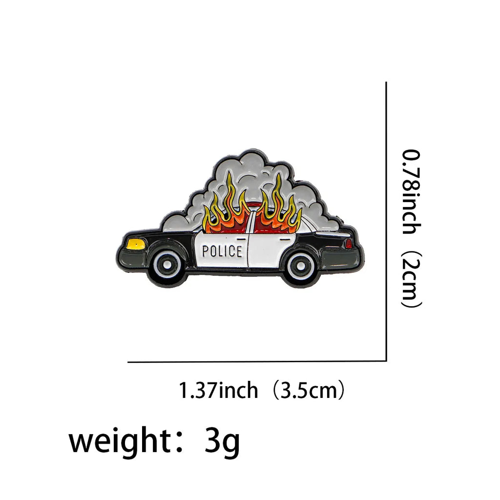 Burning Police Car Enamel Pin 1