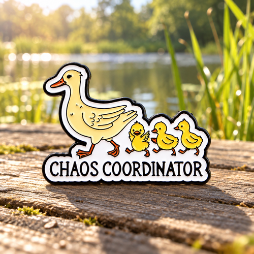 Chaos Coordinator Duck Pin on a pondside path