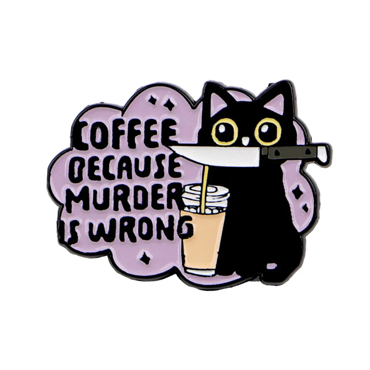 Funny Black Cat Enamel Pin Coffee Brooch Pines Lapel Pins Badge on Backpack Clothing Accessories Halloween Jewelry