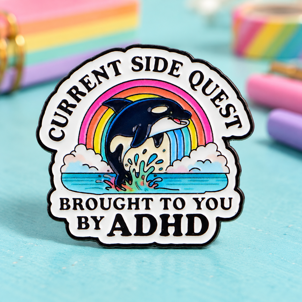 Current Side Quest Brought to You by ADHD Pin on a turquoise background