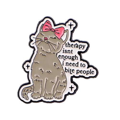 Cute Cat Enamel Pin i need to bite people Brooch Pines Lapel Pins Badge on Backpack Clothing Accessories Funny Jewelry