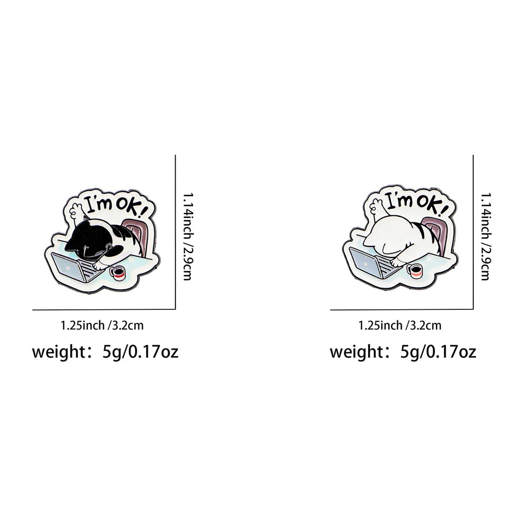 Cute Cat Enamel Pin ’I’M OK!’ Brooch Pines Lapel Pins Cartoon Badge on Backpack Clothing Accessories Office Jewelry