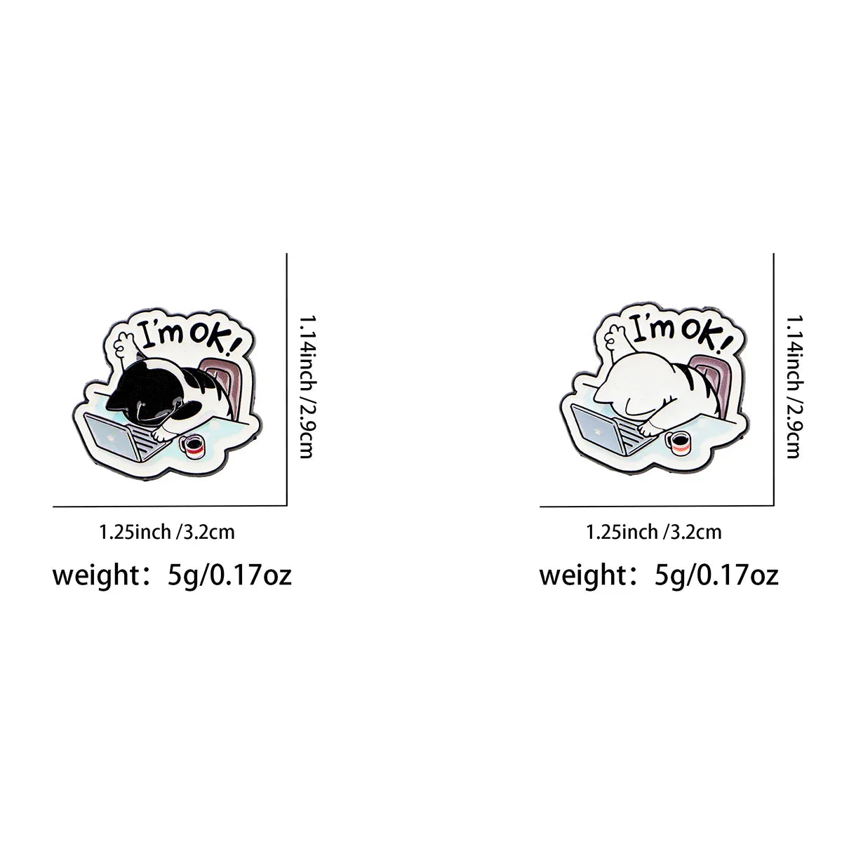 Cute Cat Enamel Pin ’I’M OK!’ Brooch Pines Lapel Pins Cartoon Badge on Backpack Clothing Accessories Office Jewelry