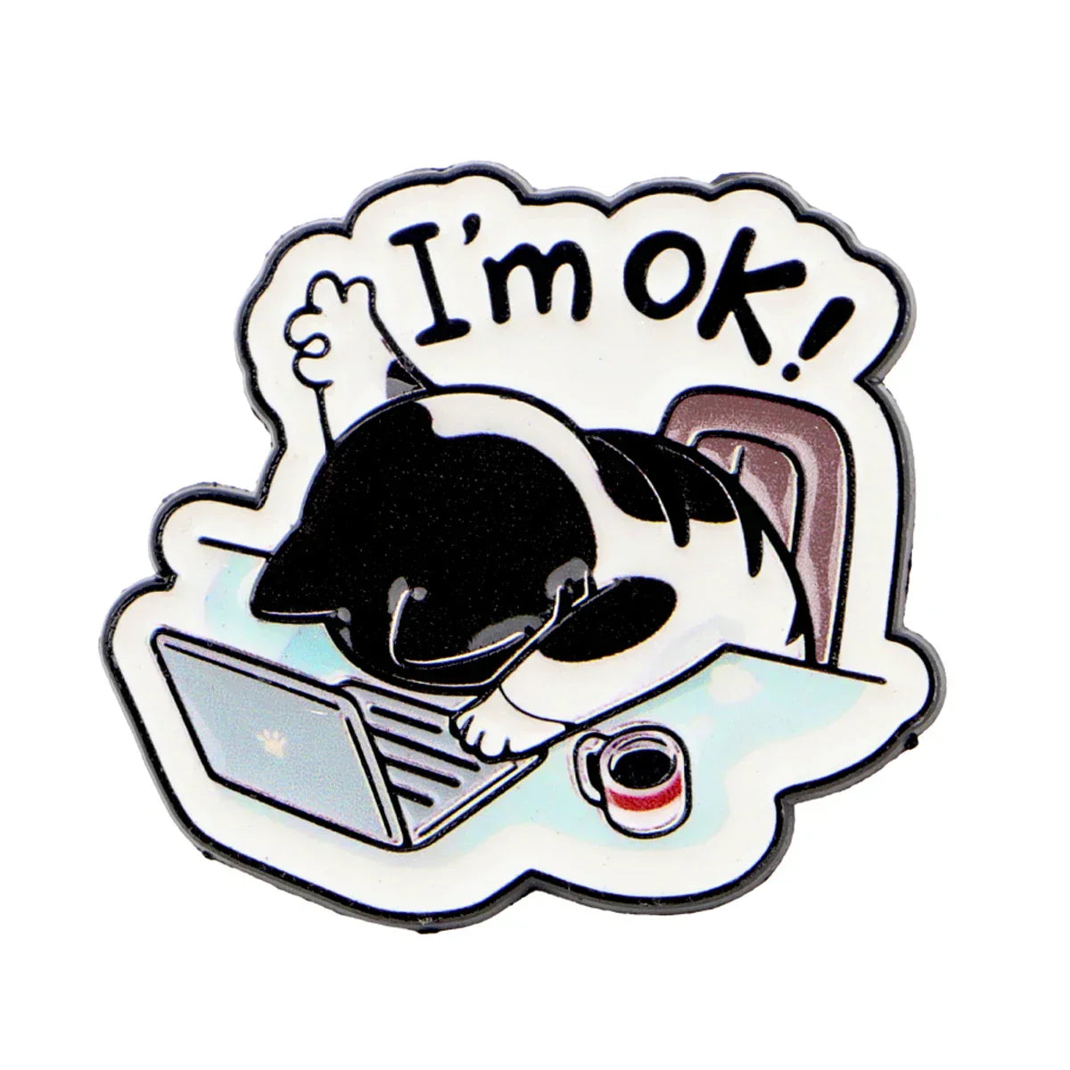 Cute Cat Enamel Pin ’I’M OK!’ Brooch Pines Lapel Pins Cartoon Badge on Backpack Clothing Accessories Office Jewelry
