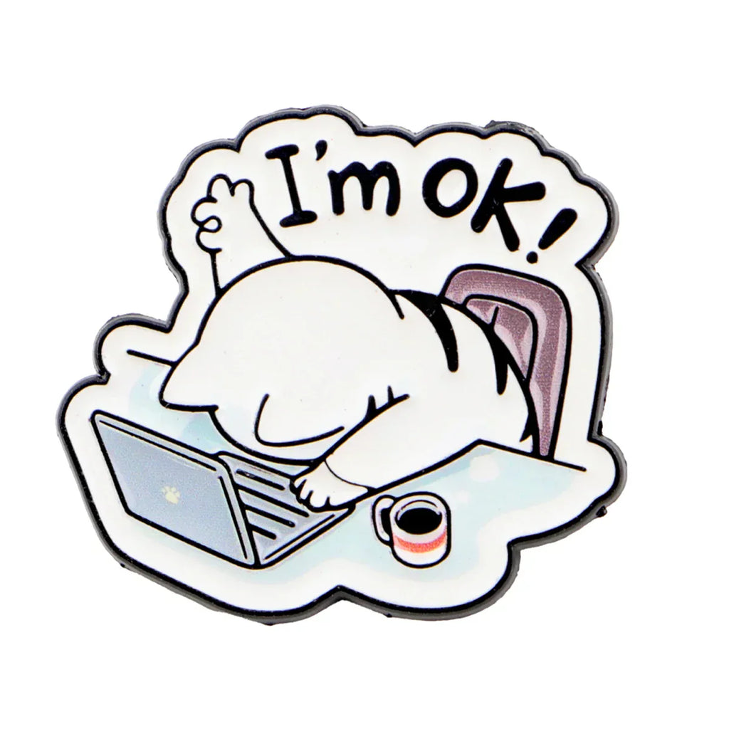 Cute Cat Enamel Pin ’I’M OK!’ Brooch Pines Lapel Pins Cartoon Badge on Backpack Clothing Accessories Office Jewelry