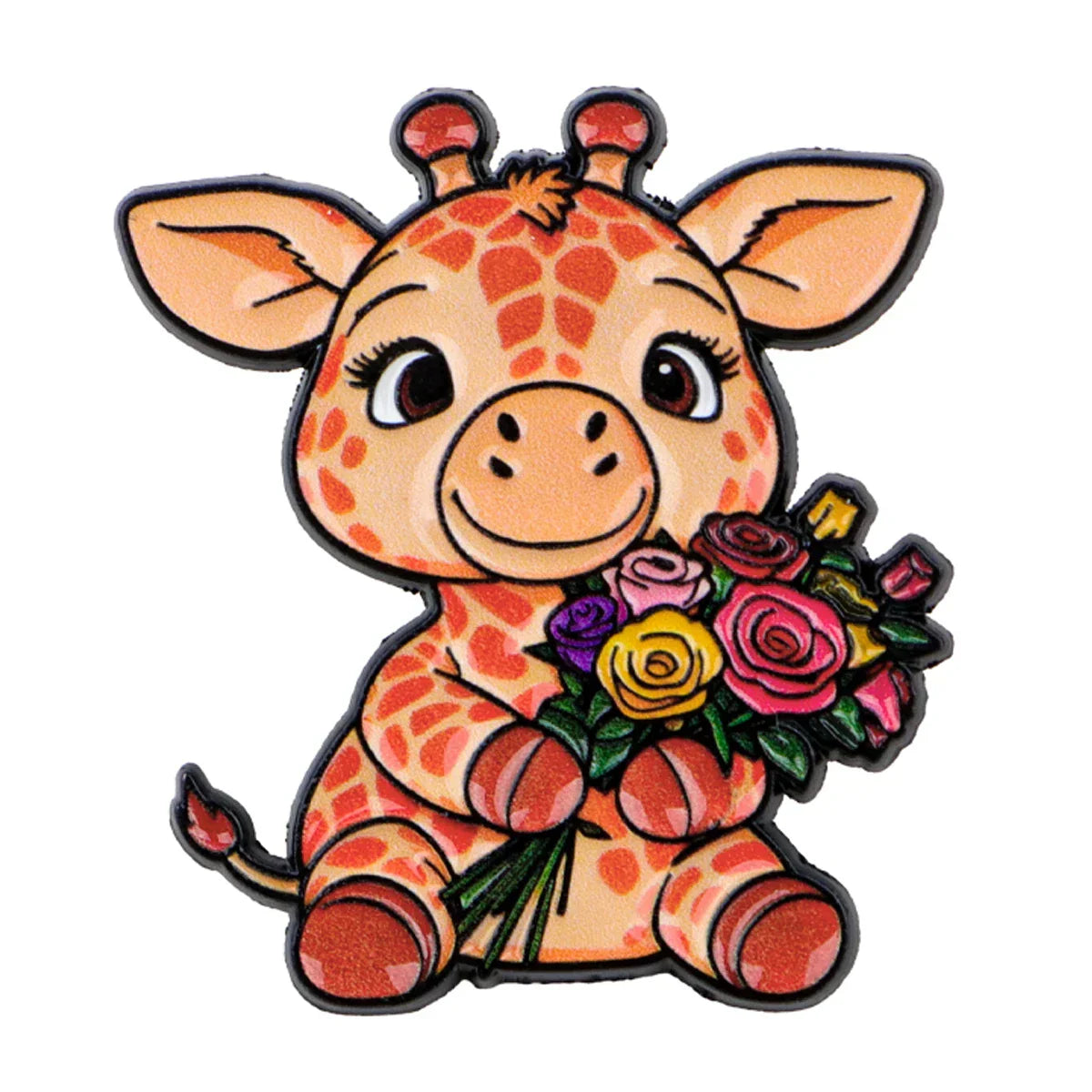 Cute Giraffe Enamel Pin Flowers Brooch Pines Lapel Pins Cartoon Badge Clothing Accessories Animal Jewelry Friends Gifts