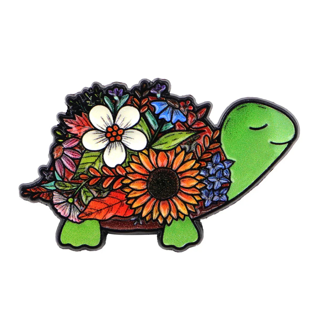 Cute Turtle Enamel Pin Flowers Animal Brooches for Women Men Lapel Pins Badges Clothes Accessories Fashion Jewelry