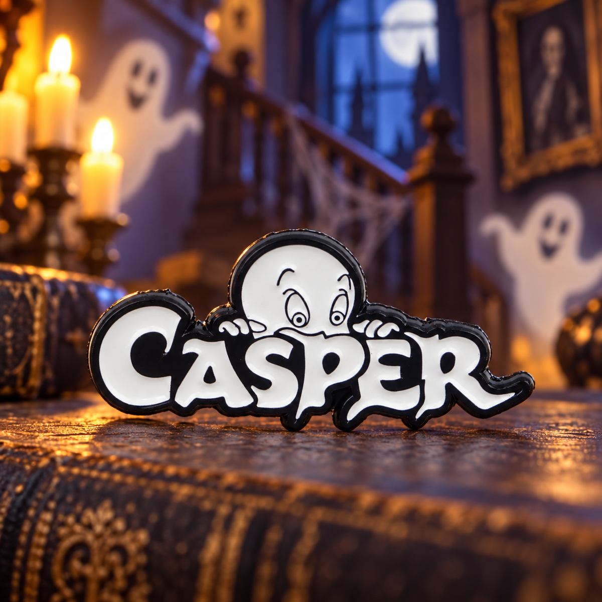 Casper Pin on a themed spooky background