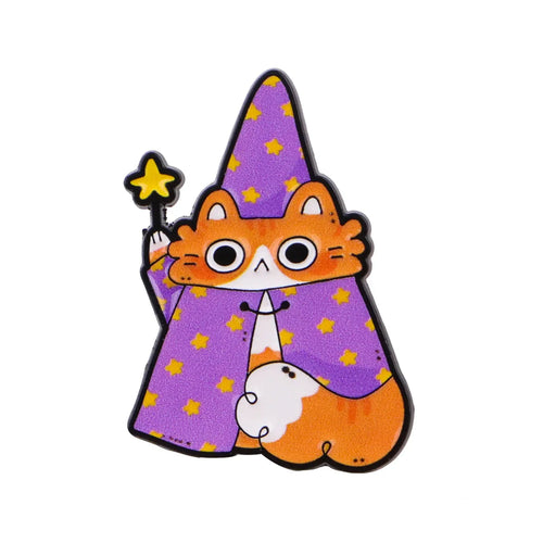 Cute Magician Cat Enamel Pin Animal Brooch Pines Lapel Pins Badge on Backpack Clothing Accessories Witch Jewelry
