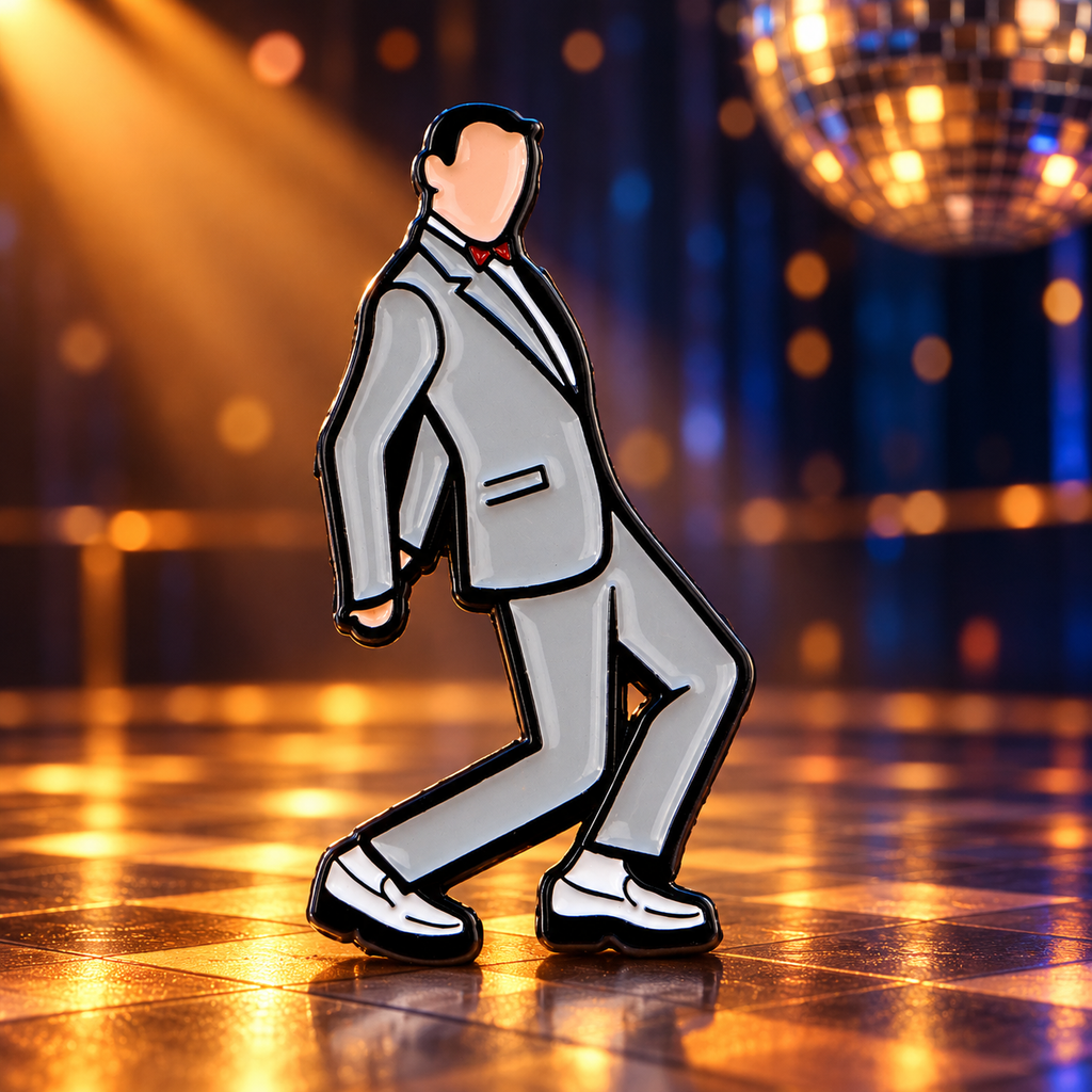 Dancing Businessman enamel pin on a retro dance floor