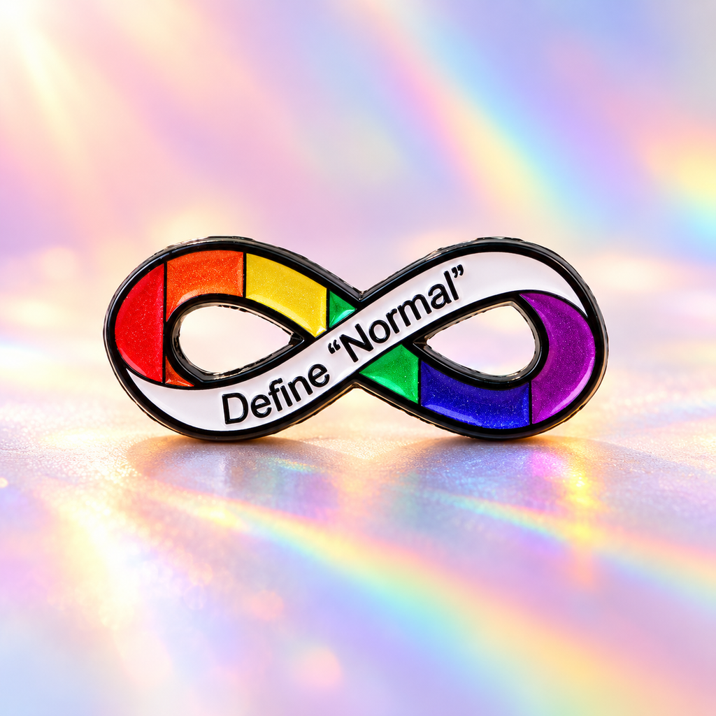 Define Normal Rainbow Infinity Pin against a soft iridescent background
