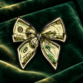Dollar Bill Bow enamel pin on emerald velvet background
