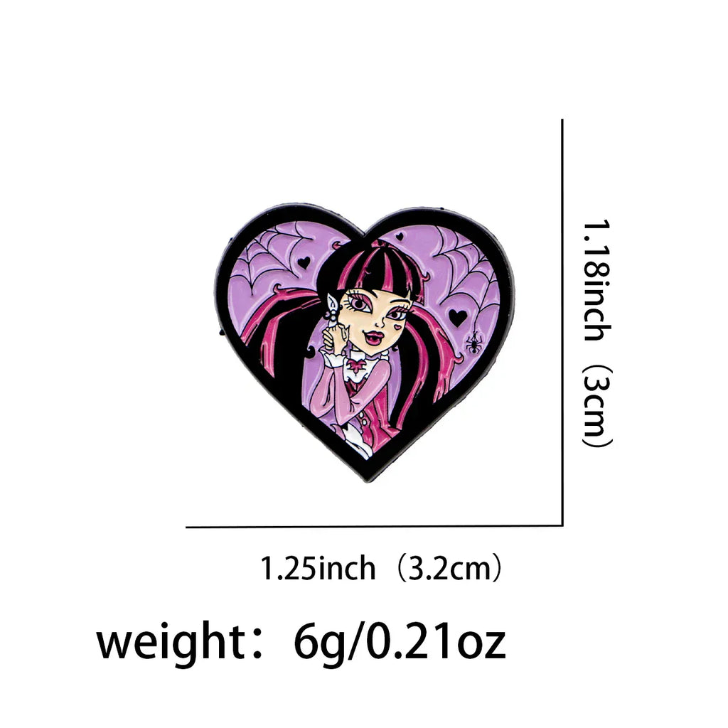 Cartoon Girl Enamel Pin Heart Brooch Pines Lapel Pins Badge on Backpack Clothing Accessories Halloween Jewelry Friends