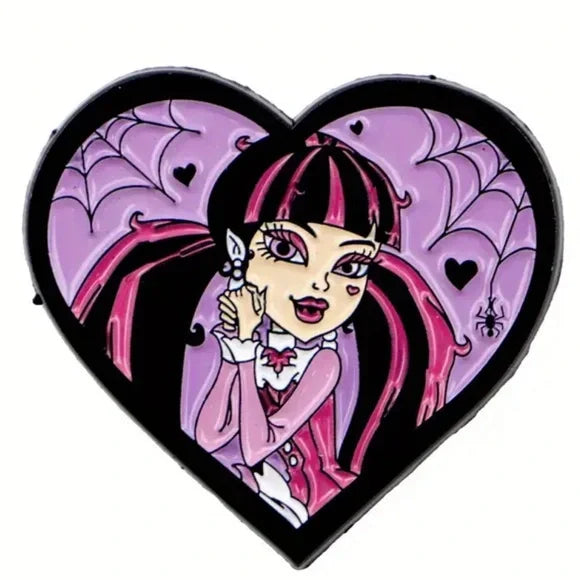 Cartoon Girl Enamel Pin Heart Brooch Pines Lapel Pins Badge on Backpack Clothing Accessories Halloween Jewelry Friends
