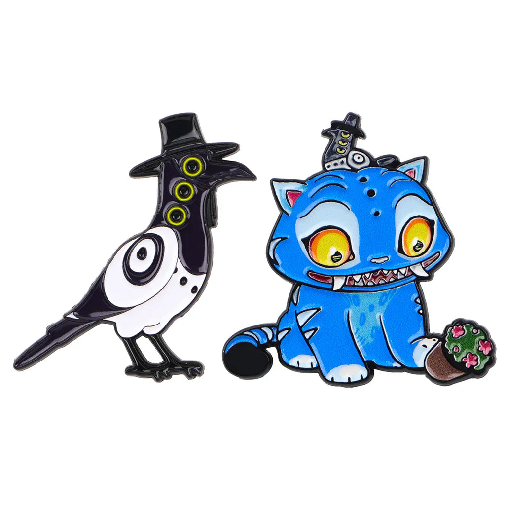 Cat & Crow Enamel Pin Movie Brooch Pines Lapel Pins Badge on Backpack Clothing Accessories Fashion Jewelry Friends Gifts