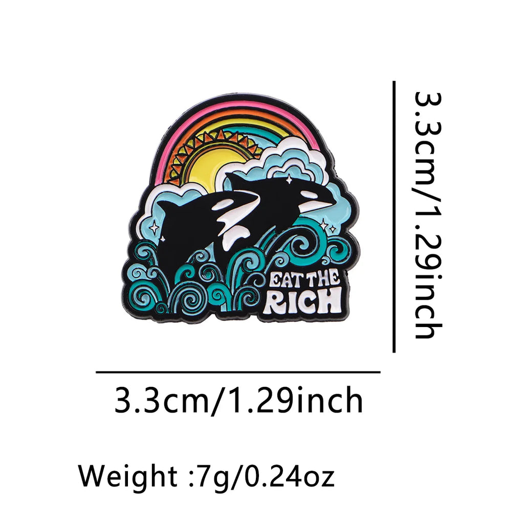 Whale Enamel Pin ’EAT THE RICH’ Brooch Pines Lapel Pins Badge on Backpack Clothing Accessories Fashion Jewelry Friends