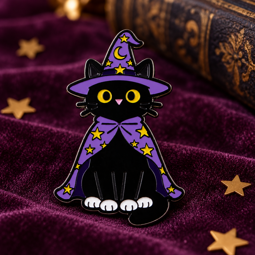 Magician Black Cat Pin enamel pin on a themed background