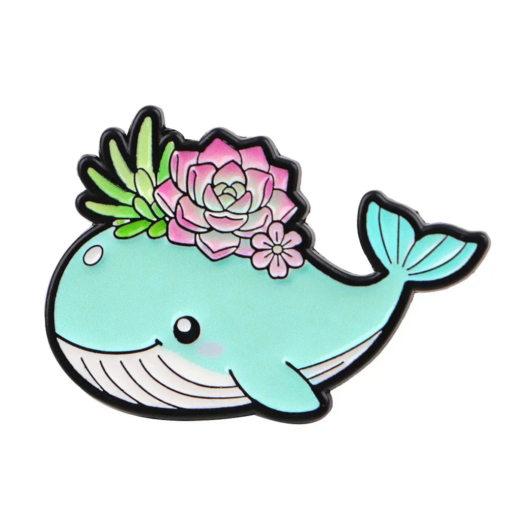Plant Enamel Pin Cute Whale Brooch Pines Lapel Pins Badge on Backpack Clothing Accessories Animal Jewelry Friends Gifts