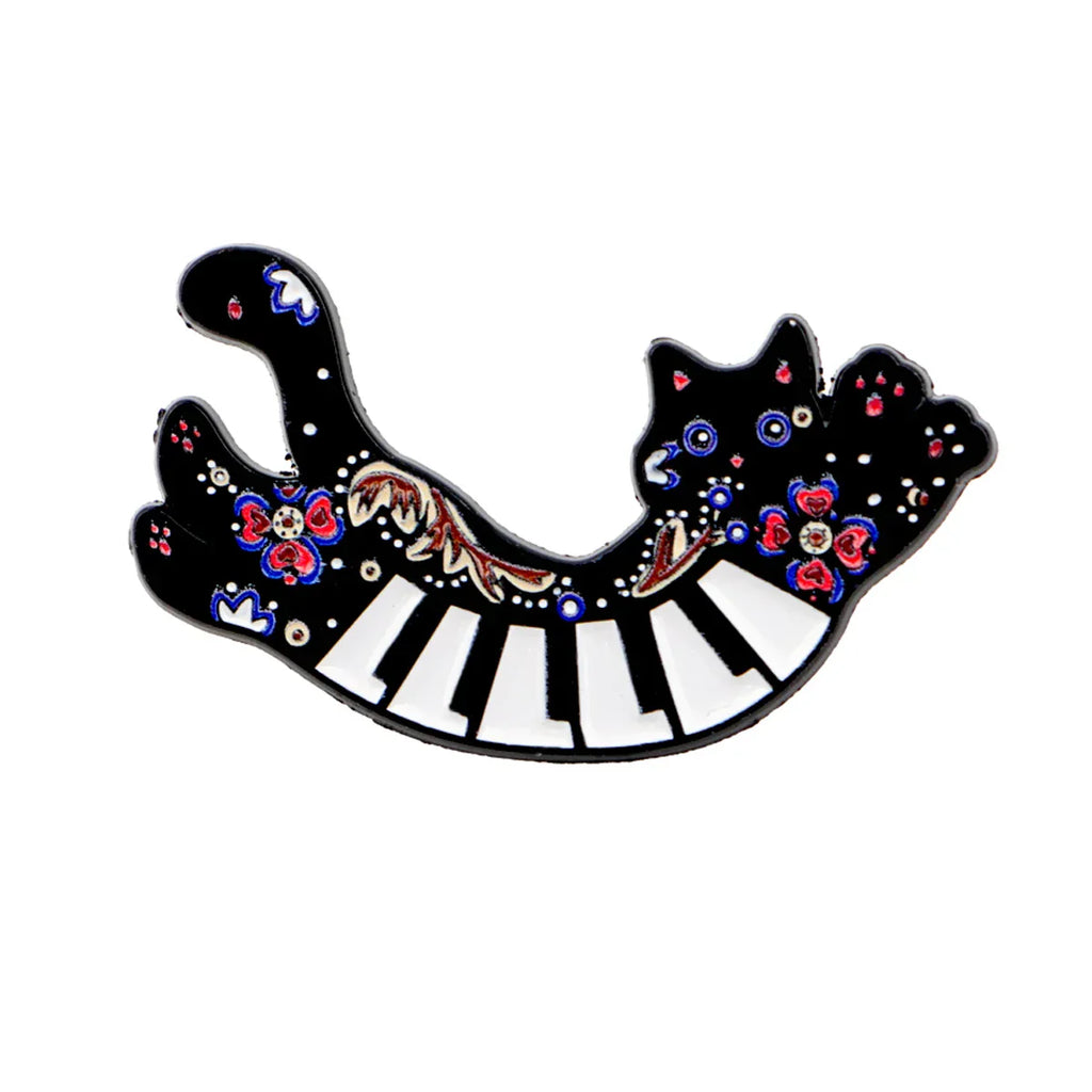 Cartoon Flower Cat Enamel Pin Piano Brooch Pines Lapel Pins Badge on Backpack Clothing Accessories Funny Jewelry