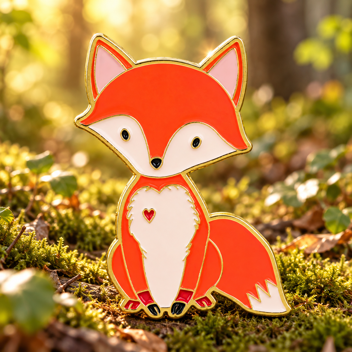 Cute Fox with Heart Pin – forêt