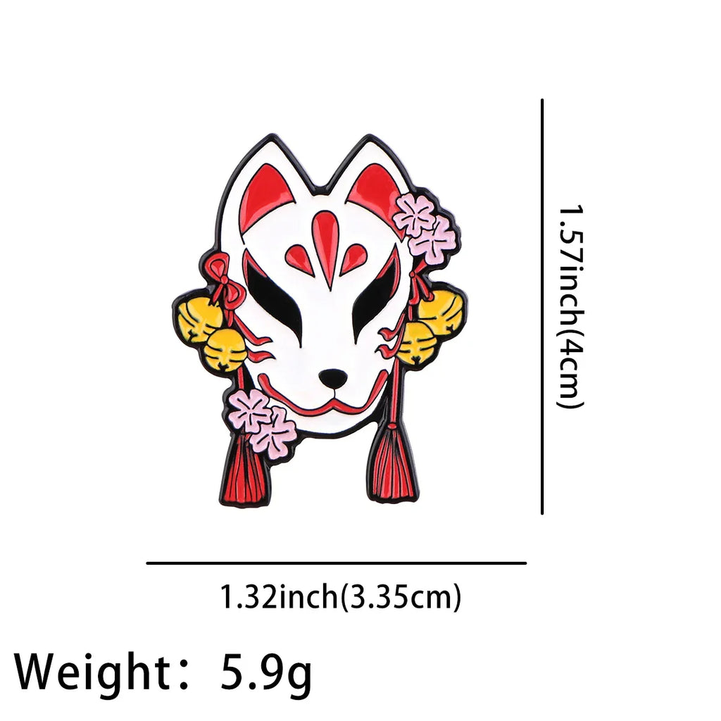 Fox Kitsune Mask Enamel Pin 1