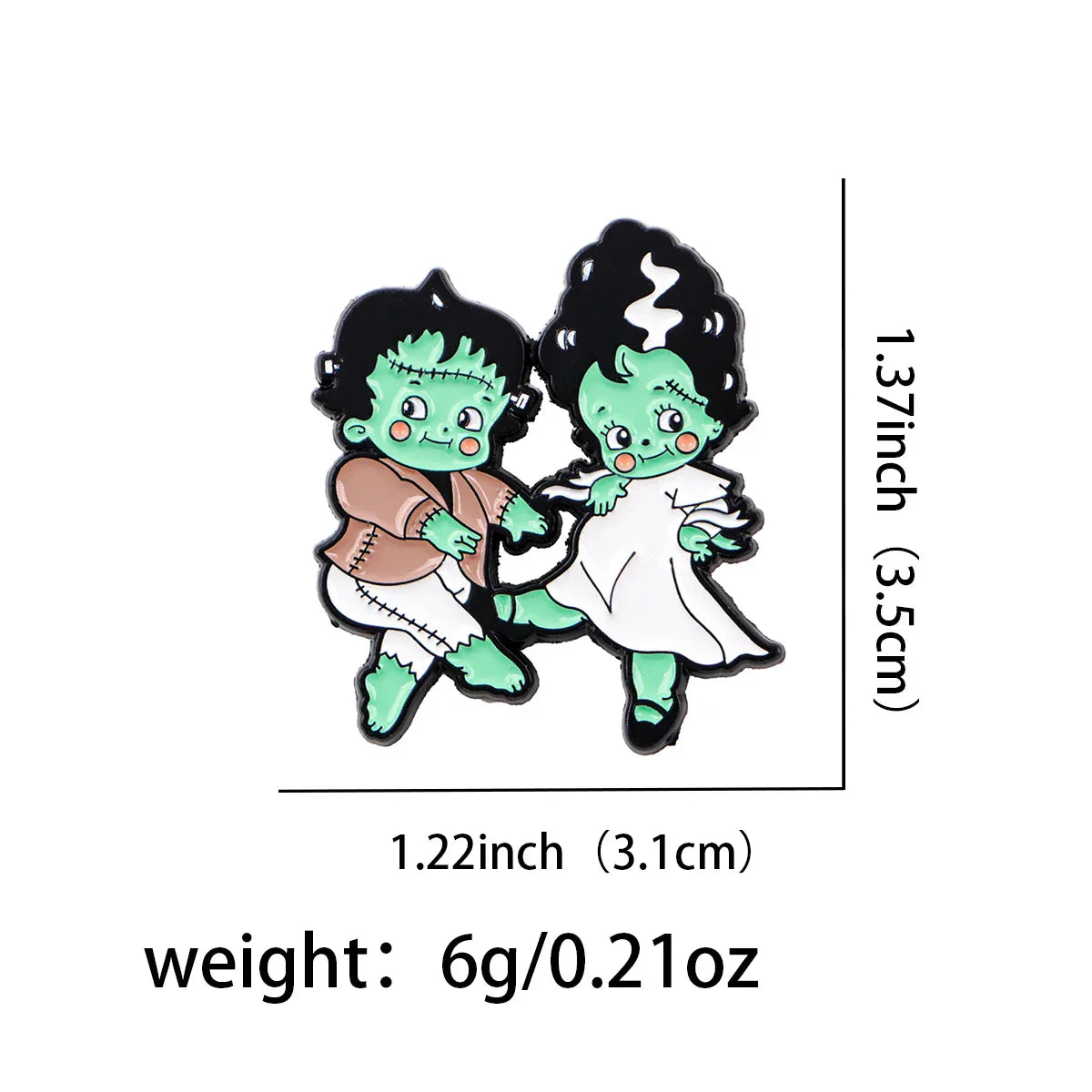Frankenstein Kewpie Bride and Groom Enamel Pin 1