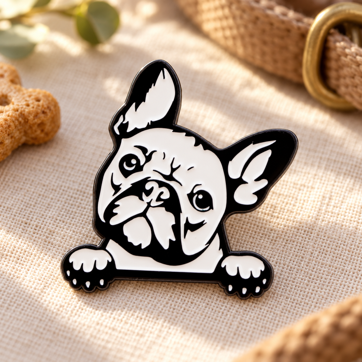 French Bulldog Pin on a warm dog-lover linen background