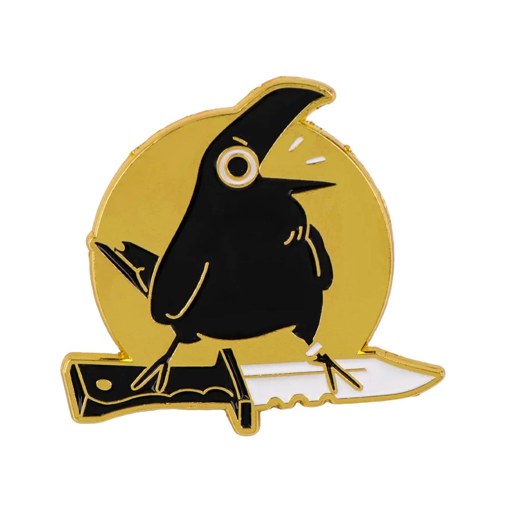 Funny Crow with knife Enamel Pin Cute Brooch Pines Lapel Pins Badge on Backpack Clothing Accessories Punk Jewelry