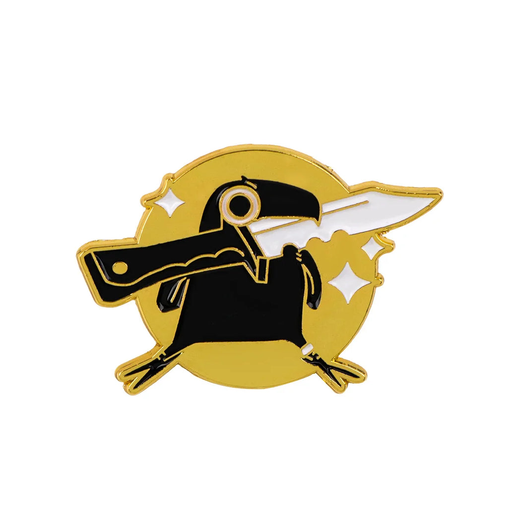 Funny Crow with knife Enamel Pin Cute Brooch Pines Lapel Pins Badge on Backpack Clothing Accessories Punk Jewelry