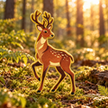 Golden antler deer enamel pin in a sunlit forest