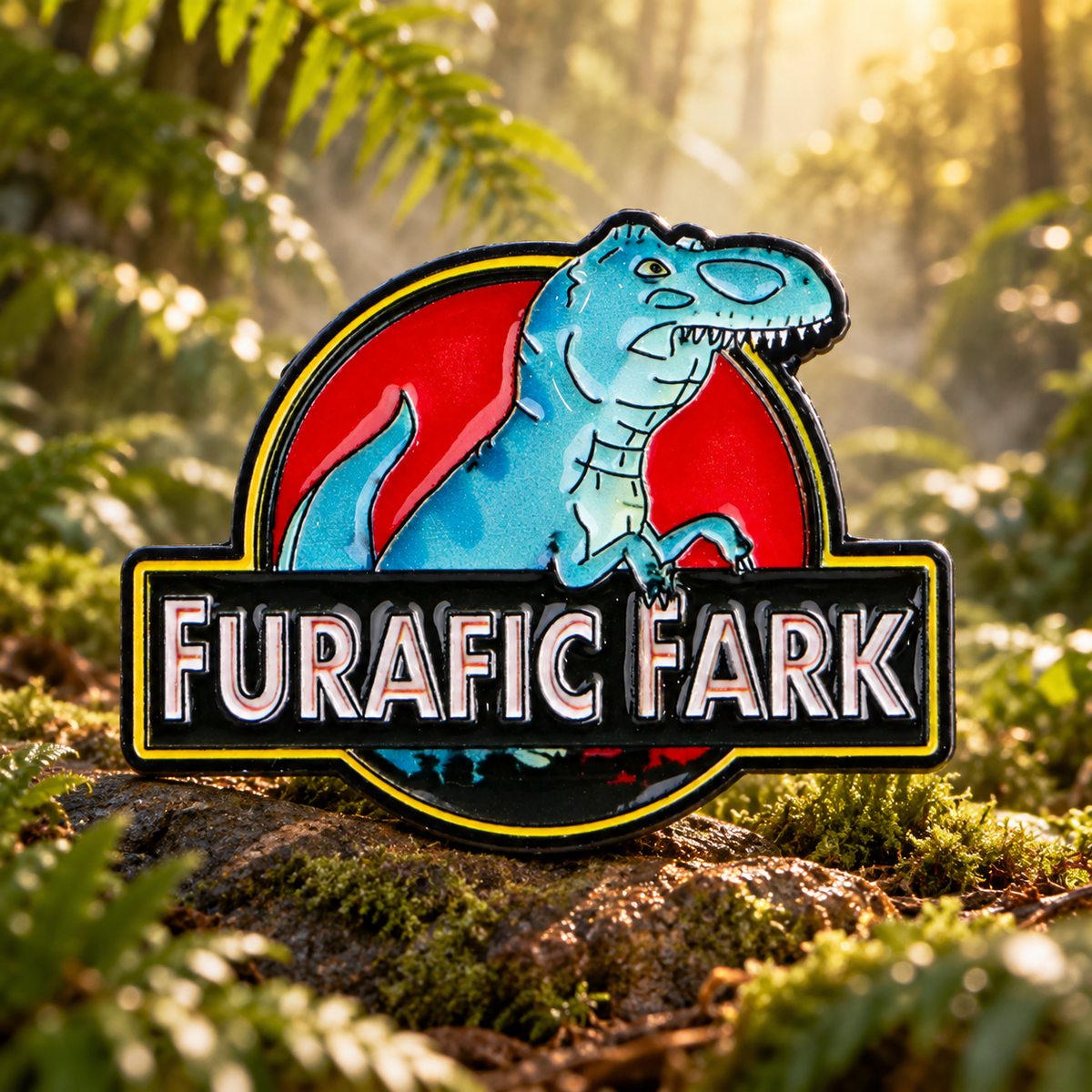 Goofy Dinosaur Park enamel pin in a prehistoric jungle