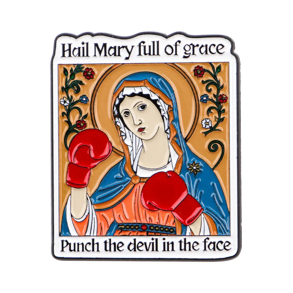 Hail Mary Full of Grace Punch The Devil in The Face Enamel Pin 1