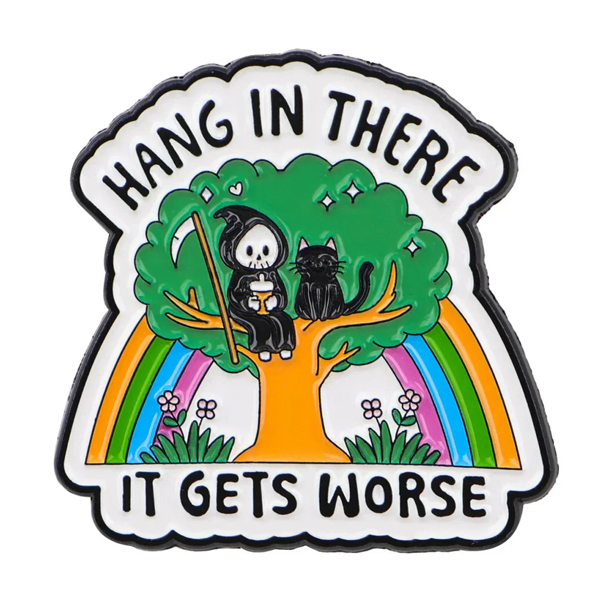 Gothic Cat & Skeleton Enamel Pins Rainbow & Skulls Brooches Badge Lapel Pins Clothes Decoration Humorous Jewelry