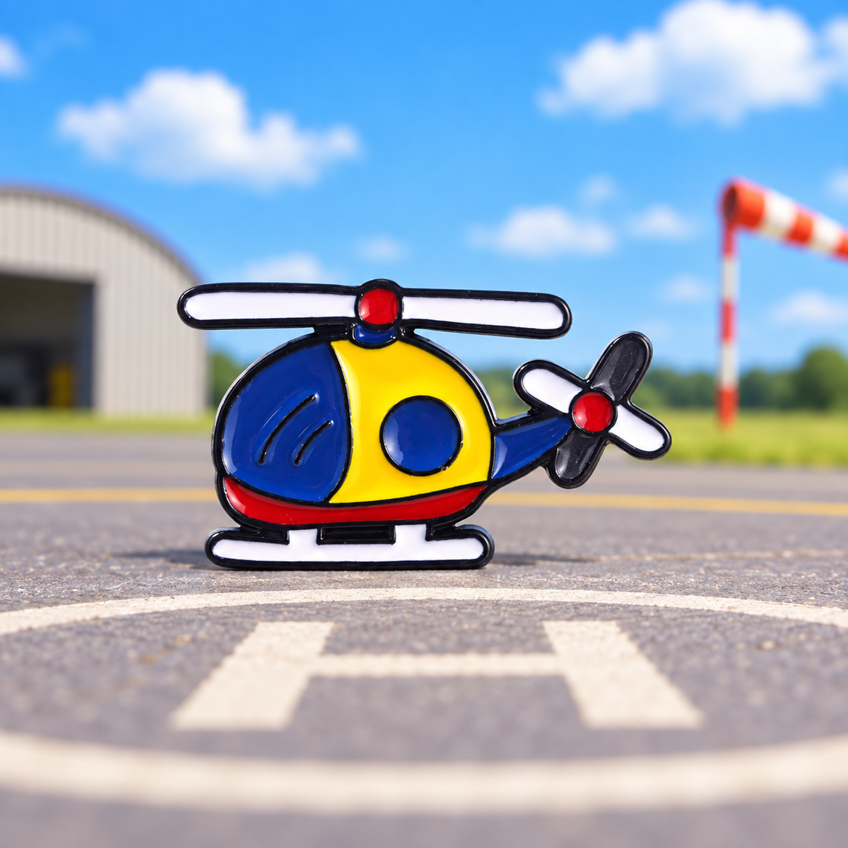 Helicopter Pin on a colorful miniature airfield