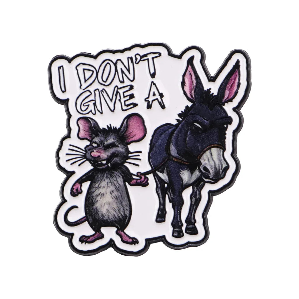 I DON’T GIVE A Enamel Pin Mouse & Donkey Brooch Pines Lapel Pins Badge on Backpack Clothing Accessories Animal Jewelry