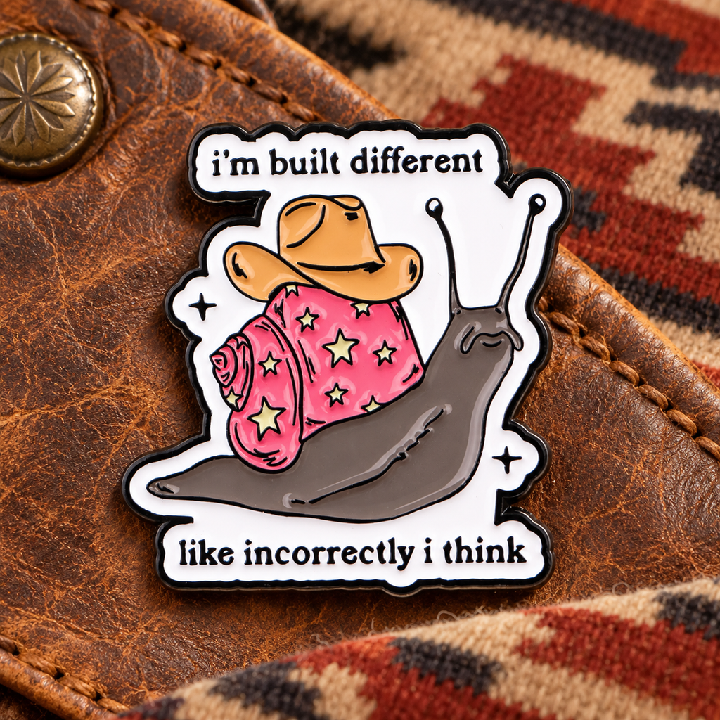 I'm Built Different Cowboy Snail Pin on western leather