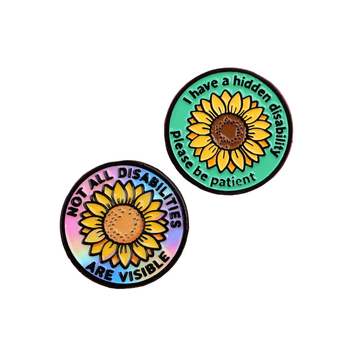 Invisible Disability Enamel Pin Sunflower Brooch Pines Lapel Pins Round Badge Clothing Accessories Fashion Jewelry