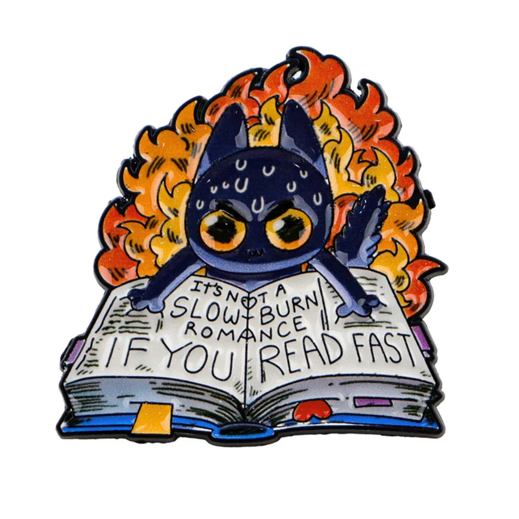 Cute Cat Reading Fire Book Enamel Pin Funny ’Read Fast’ Quote Brooches Pin Badge Clothing Accessories Fashion Jewelry