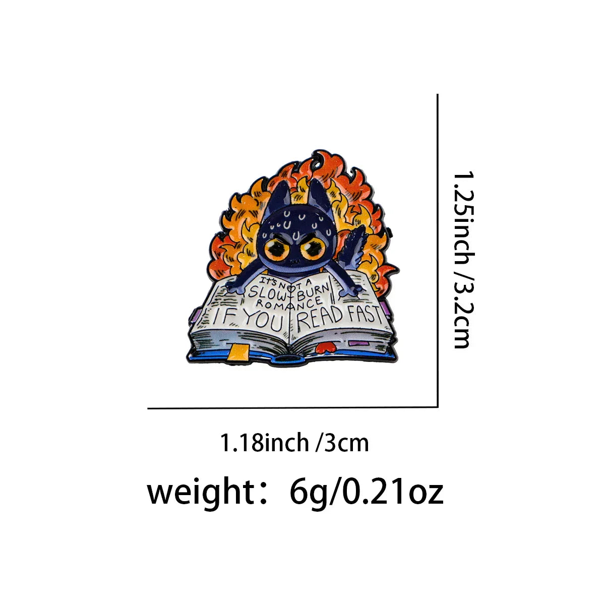 Cute Cat Reading Fire Book Enamel Pin Funny ’Read Fast’ Quote Brooches Pin Badge Clothing Accessories Fashion Jewelry