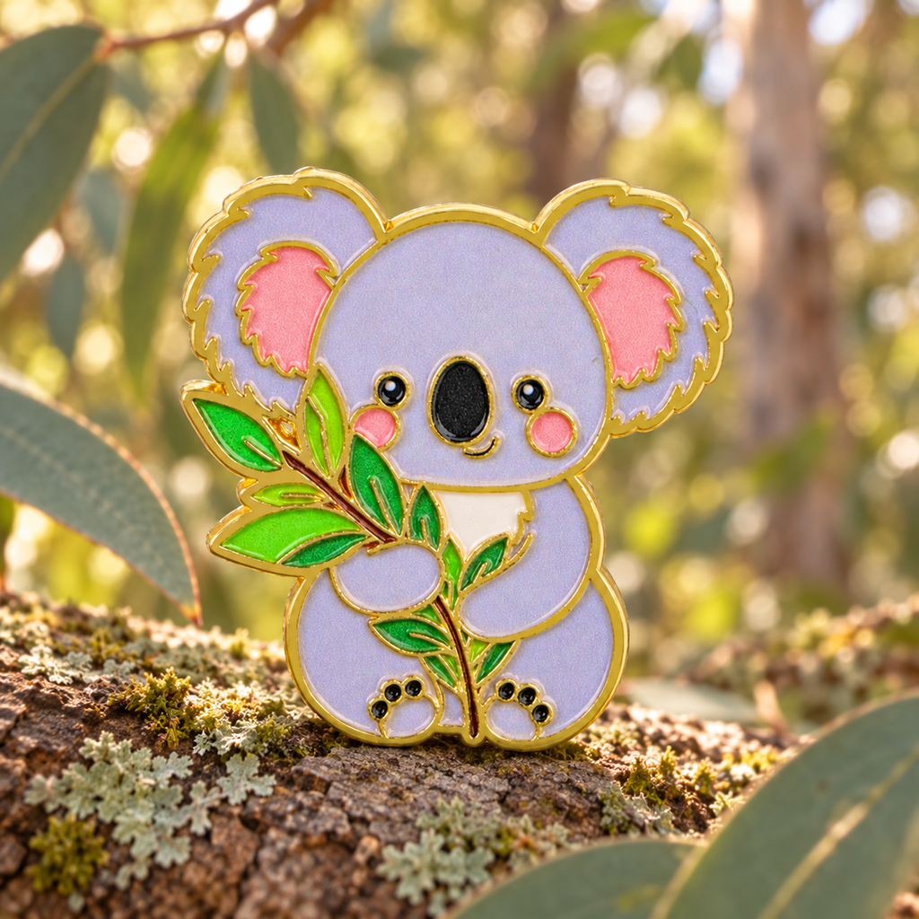 Koala Holding Eucalyptus Pin in a sunlit woodland