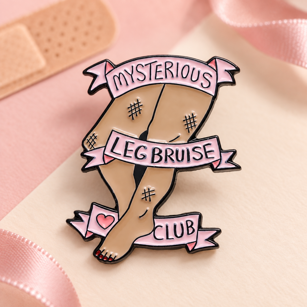 Leg Bruise Club Pin — styled product photo
