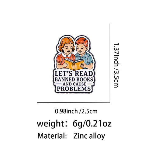 ’Let’S Read Books’ Enamel Pin Cartoon Characters Brooch Pines Lapel Pins Badge on Backpack Clothing Accessories Funny