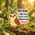 You Are a Limited Edition Owl enamel pin in a sunlit woodland