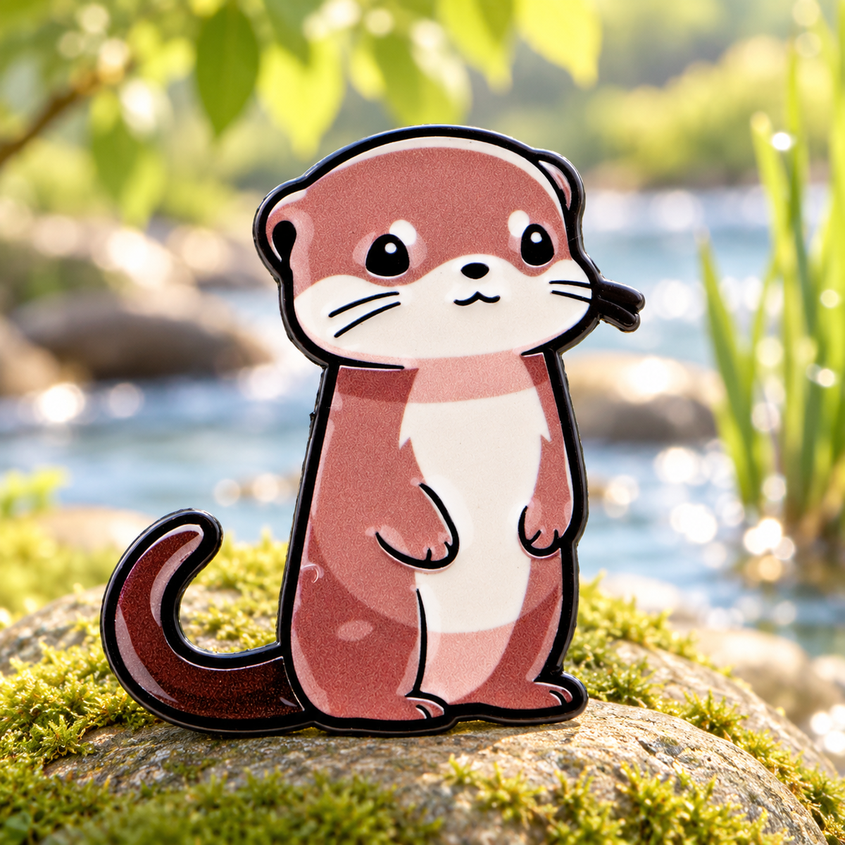 Little Brown Otter Pin beside a sunlit river