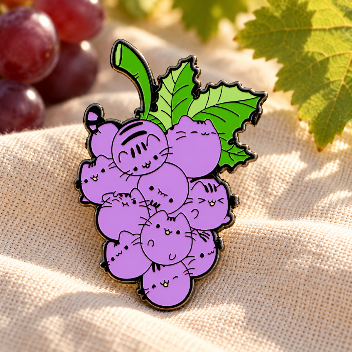 Memberberries Cat Pin on sunlit picnic linen