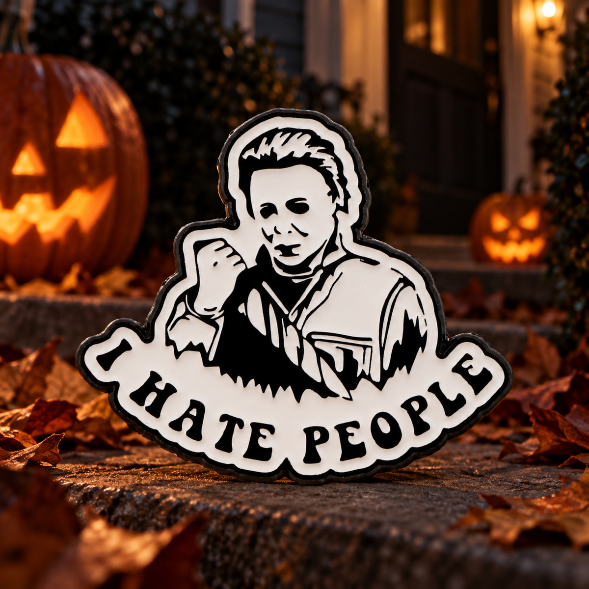 Michael Myers Halloween Pin enamel pin on a themed background