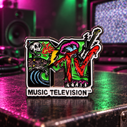 MTV Retro Pin enamel pin on a themed background