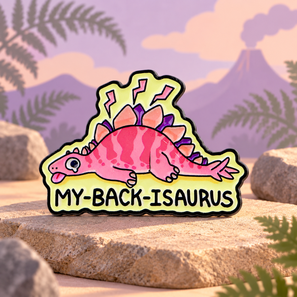 My Back-Isaurus Dinosaur Pin on a playful prehistoric stage