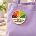 My Social Battery Mood Pin on a lavender canvas tote bag